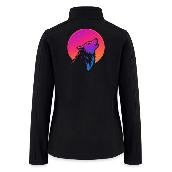 Celestial Howling Wolf Design - Women’s Soft Shell Jacket - black - Back