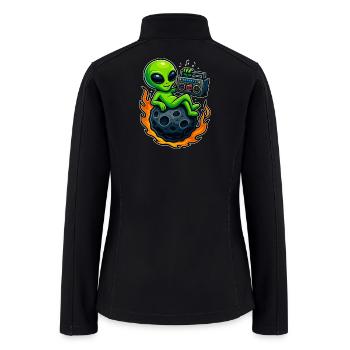 Funny Alien Boombox Riding a Meteor Space Music - Women’s Soft Shell Jacket - black - Back