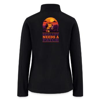 Retro Cat Patch Sunset Desk - Women’s Soft Shell Jacket - black - Back