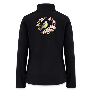 Blue Tit with Cherry Blossoms - Spring Motif - Women’s Soft Shell Jacket - black - Back