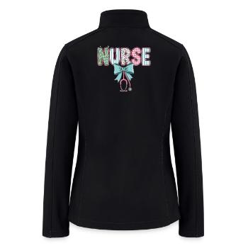 Nurse Floral Stripes with Stethoscope - Women’s Soft Shell Jacket - black - Back