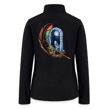 Glowing feather with wolf howling at the moon - Women’s Soft Shell Jacket - black - Back