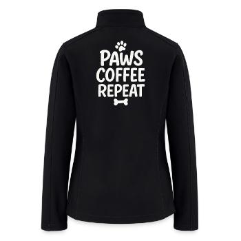 Paws Coffee Repeat Funny Dog Lover Coffee Shirt - Women’s Soft Shell Jacket - black - Back