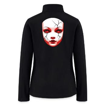 Creepy Halloween doll mask portrait art - Women’s Soft Shell Jacket - black - Back