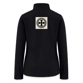 Circle Cross Emblem with Greek Key Border - Women’s Soft Shell Jacket - black - Back