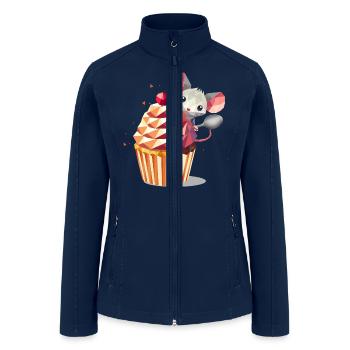 Cute Mouse with Cupcake - Women’s Soft Shell Jacket - navy - Front