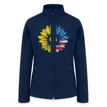 Sunflower Patriotic American USA Flag 4th of July - Women’s Soft Shell Jacket - navy - Front