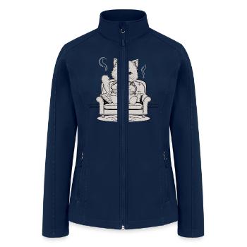 Coffee Cat In Comfy Chair - Women’s Soft Shell Jacket - navy - Front