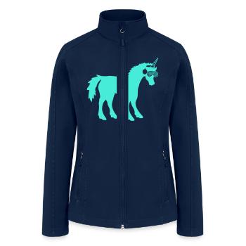 Mythical Cyan Unicorn Horn DJ Music Club Party Fun - Women’s Soft Shell Jacket - navy - Front