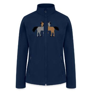 2 horses Team Pony Foal Couple Comic Friends Love - Women’s Soft Shell Jacket - navy - Front