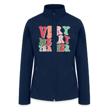 Groovy Retro Christmas Pajama Xmas Very Merry - Women’s Soft Shell Jacket - navy - Front