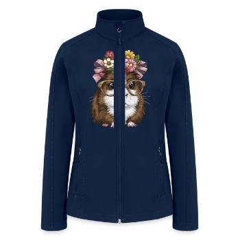 Guinea Pig with Flowers for a Guinea pig Lover - Women’s Soft Shell Jacket - navy - Front