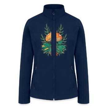 Mushroom and Pine Cone Design - Women’s Soft Shell Jacket - navy - Front