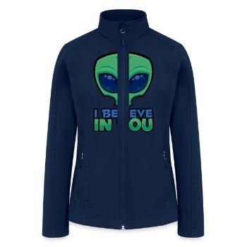 I Believe In You Friendly Cartoon Alien - Women’s Soft Shell Jacket - navy - Front