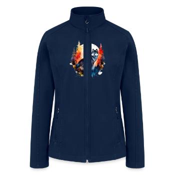 Wolf Pine Trees Full Moon - Women’s Soft Shell Jacket - navy - Front