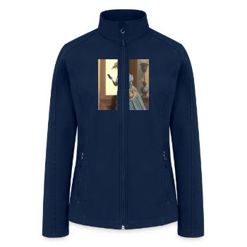 A woman holding a cell phone - Women’s Soft Shell Jacket - navy - Front