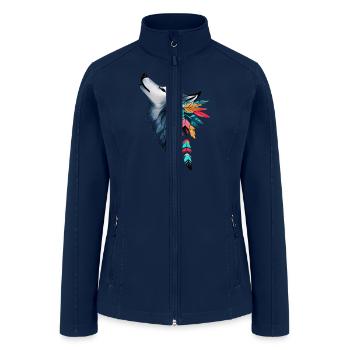 Howling Wolf Native American Style Design - Women’s Soft Shell Jacket - navy - Front