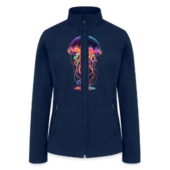 Vibrant Glowing Rainbow Jellyfish - Women’s Soft Shell Jacket - navy - Front