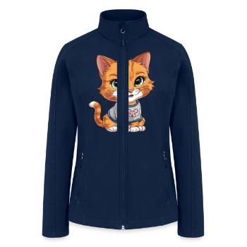 Orange Tabby Cat Wearing Mouse Shirt - Women’s Soft Shell Jacket - navy - Front