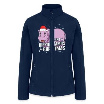 Christmas Shirt, I Want A Hippopotamus For - Women’s Soft Shell Jacket - navy - Front