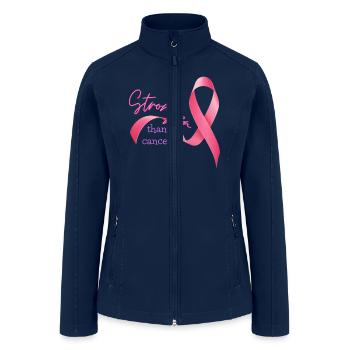 Stronger Than Cancer - Breast Cancer Awareness - Women’s Soft Shell Jacket - navy - Front