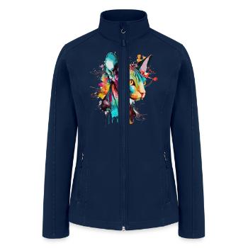 Watercolor Sphynx Cat Colorful Hairless Cat Lover - Women’s Soft Shell Jacket - navy - Front