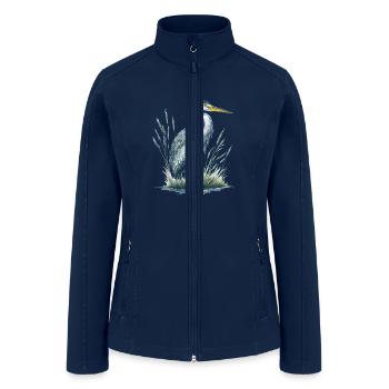 Watercolor Heron in Nature - Women’s Soft Shell Jacket - navy - Front