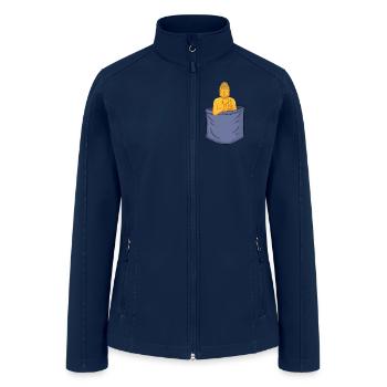Buddhism Chest Pocket Buddhist Symbol Statue - Women’s Soft Shell Jacket - navy - Front