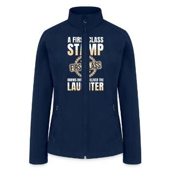 Funny Postal Humor Stamp Collection - Women’s Soft Shell Jacket - navy - Front