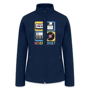 Never Forget 80s Retro Mixtape Cassette VHS - Women’s Soft Shell Jacket - navy - Front