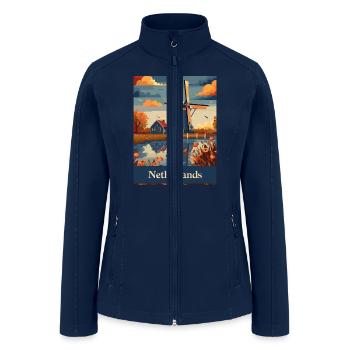 Charming Netherlands Windmill Landscape Art - Women’s Soft Shell Jacket - navy - Front