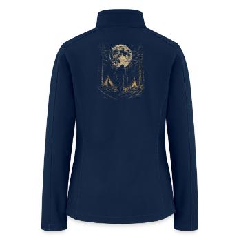 Moonlit Bigfoot in Forest Camp - Women’s Soft Shell Jacket - navy - Back