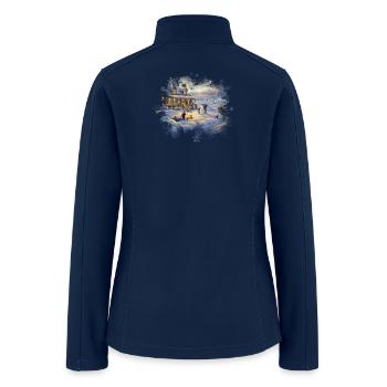 Snowbound Cottage Winter Scene - Women’s Soft Shell Jacket - navy - Back