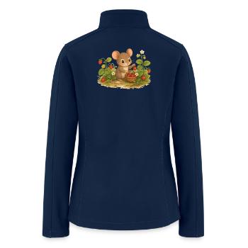 Cute Mouse with Strawberries Cartoon Design - Women’s Soft Shell Jacket - navy - Back