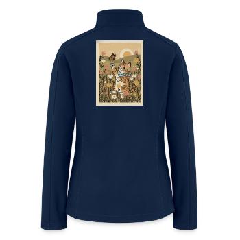 Sunlit Meadow Cat with Butterfly - Women’s Soft Shell Jacket - navy - Back