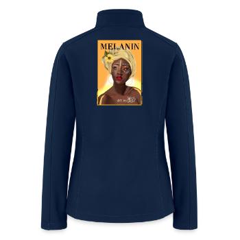 Melanin Queen Portrait with Floral Crown - Women’s Soft Shell Jacket - navy - Back