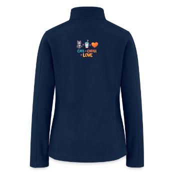 Cats Coffee Love Illustration - Women’s Soft Shell Jacket - navy - Back