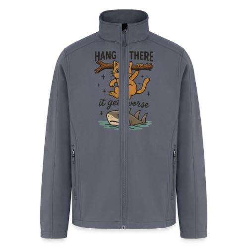 Funny Hang in There, It Gets Worse Cat and Shark - Men’s Soft Shell Jacket