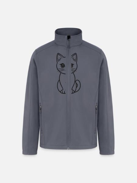 Outline Cat Detailed Cat Face - Men’s Soft Shell Jacket - gray