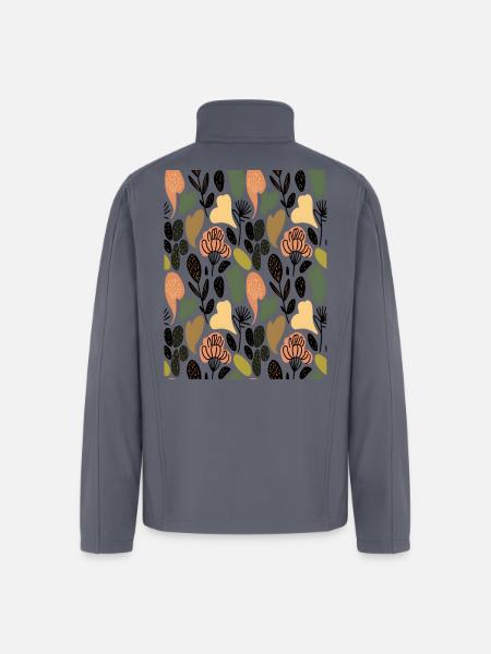 Rustic Botanical Floral Pattern - Men’s Soft Shell Jacket - gray