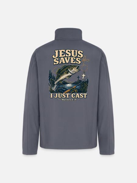 Jesus Saves I Just Cast Christian Fishing - Men’s Soft Shell Jacket - gray