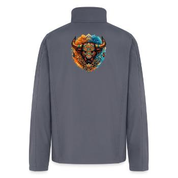 Sacred Tribal Bull Mandala Boho Watercolor Art - Men’s Soft Shell Jacket - gray - Back