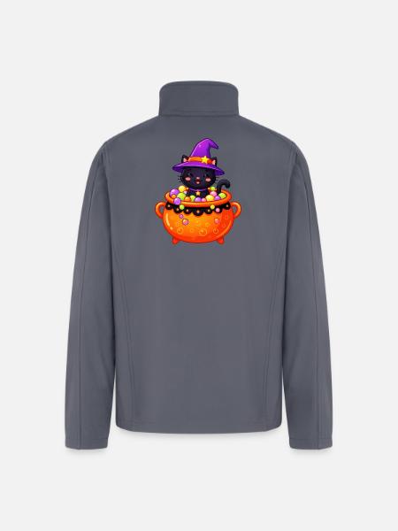 Whiskered Witch in Cauldron - Men’s Soft Shell Jacket - gray