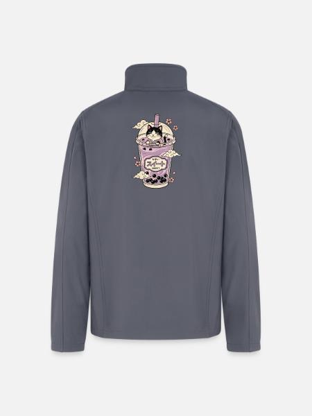 Lavender Boba Cat - Men’s Soft Shell Jacket - gray