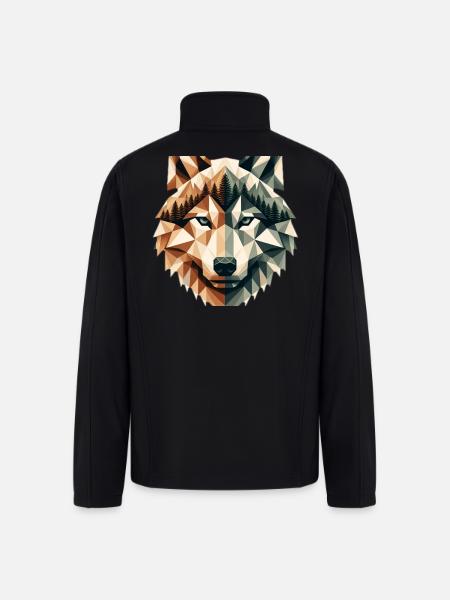 Geometric Wolf Over Peaks - Men’s Soft Shell Jacket - black