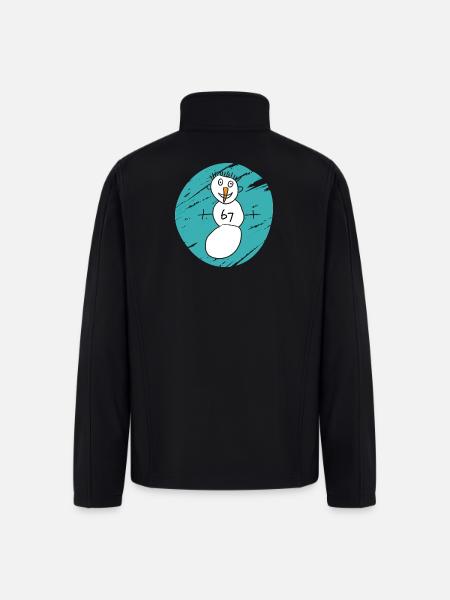 Whimsical Snowman on Cyan Swirl - Men’s Soft Shell Jacket - black