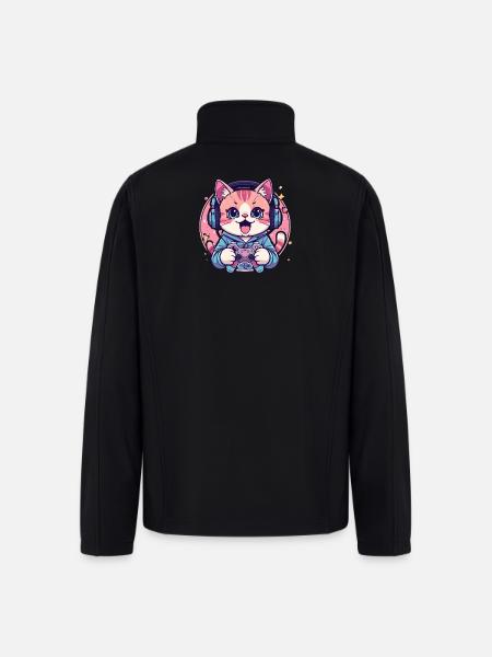 Pixel Purring Gamer Kitty - Men’s Soft Shell Jacket - black