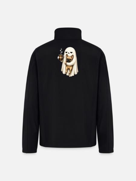 Meh Ghost Sips Coffee with Pug - Men’s Soft Shell Jacket - black