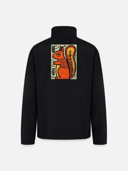 Squirrel in Rustic Woodcut - Men’s Soft Shell Jacket - black