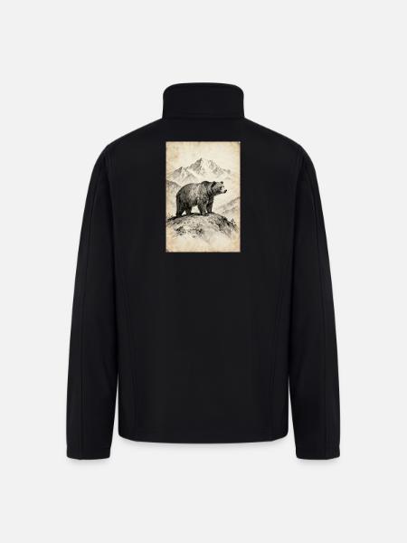 Bear on Alpine Ridge Sketch - Men’s Soft Shell Jacket - black